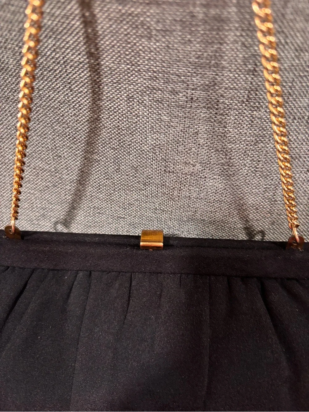 Vintage 1950/60 Faille Black Evening Clutch Gold Foldaway Chain Kiss Lock